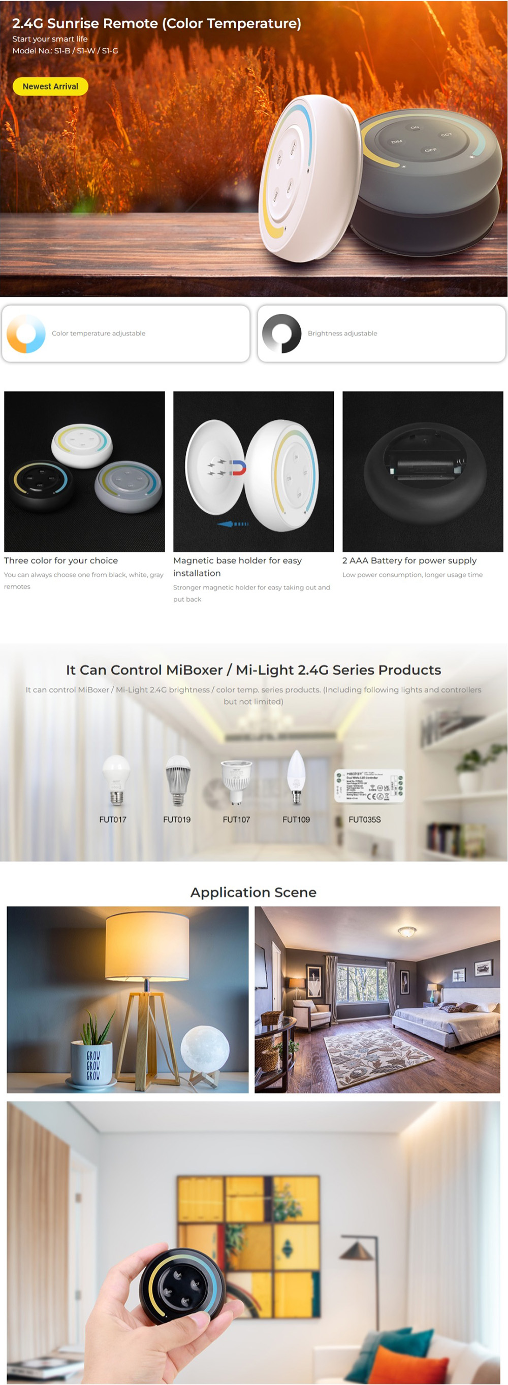 MiBoxer S1 Sunrise Color Temperature LED Remote Control