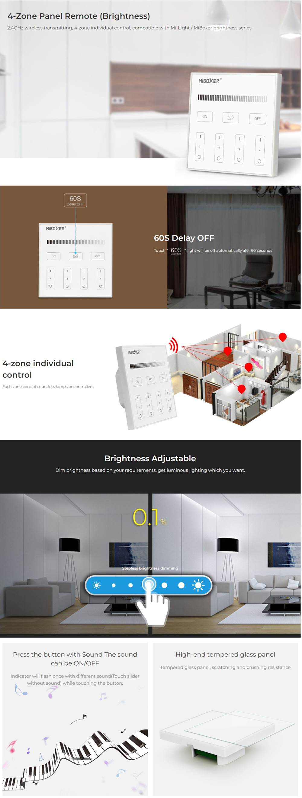 MiBoxer T1 4 Zones Dimming Panel Remote Controller