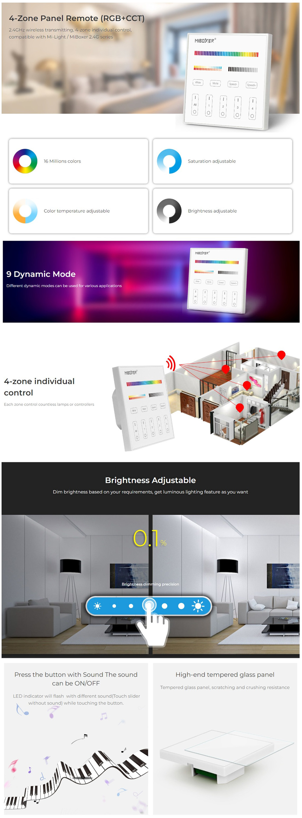 2.4G RF Milight T4 RGB CCT Smart Panel Remote Control