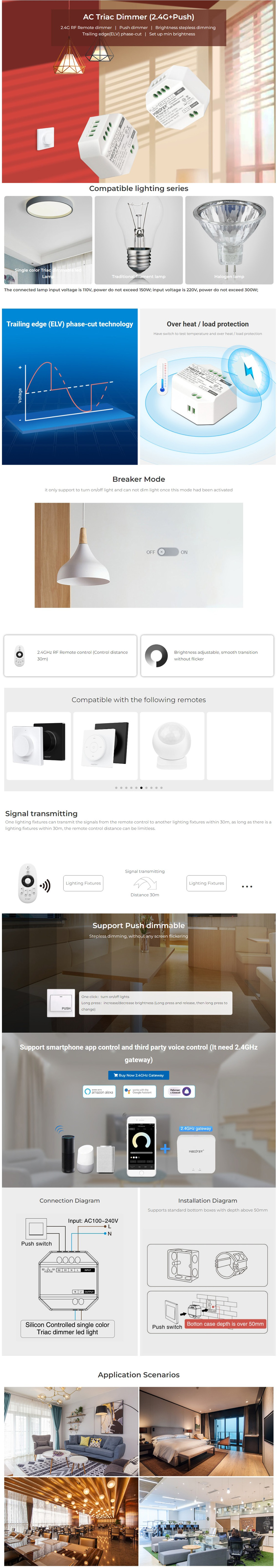 MiBoxer TRI-C1 300W Triac RF+Push Dimmer