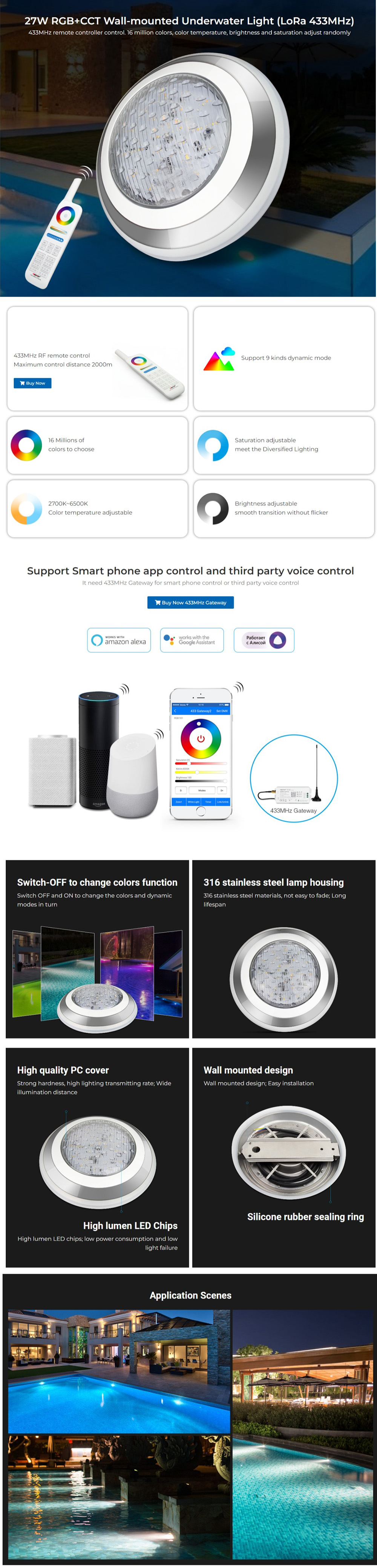 MiBoxer UW02 27W RGB+CCT Underwater Pool Lights