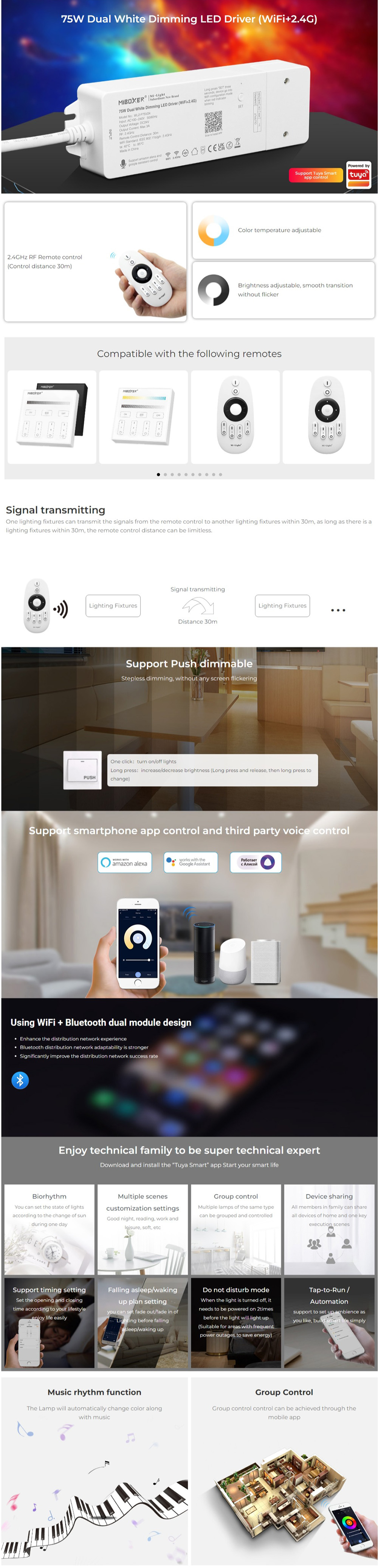 2.4G WiFi MiBoxer WL2-P75V24 Dual White Dimming LED Power Supply 24V