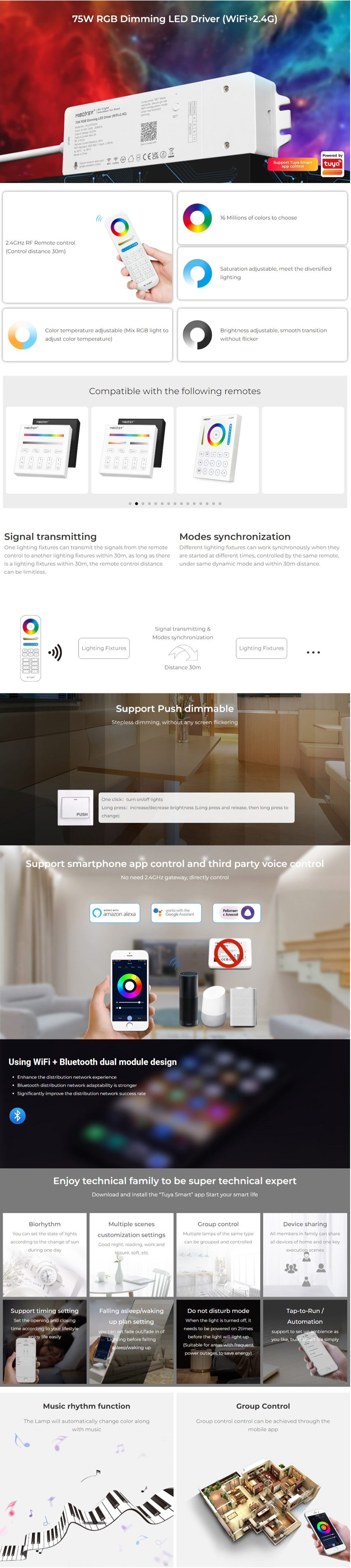 2.4G WiFi MiBoxer WL3-P75V24 24V Dimmable LED RGB Driver