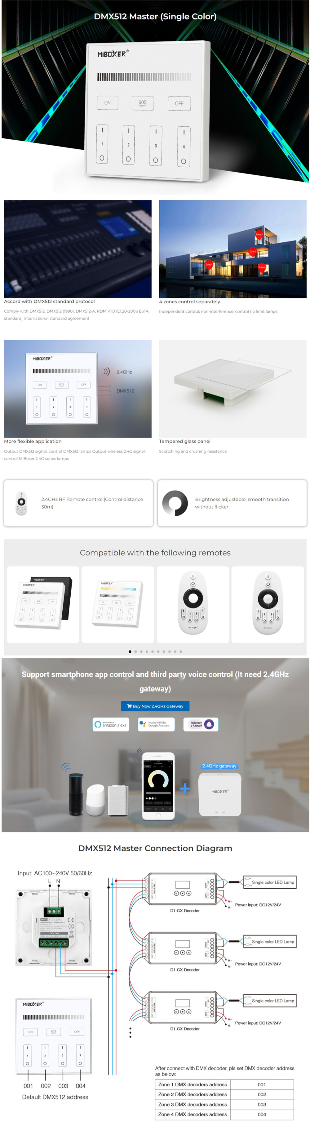 MiBoxer X1 DMX512 Dimmer For Single Color LED Lights