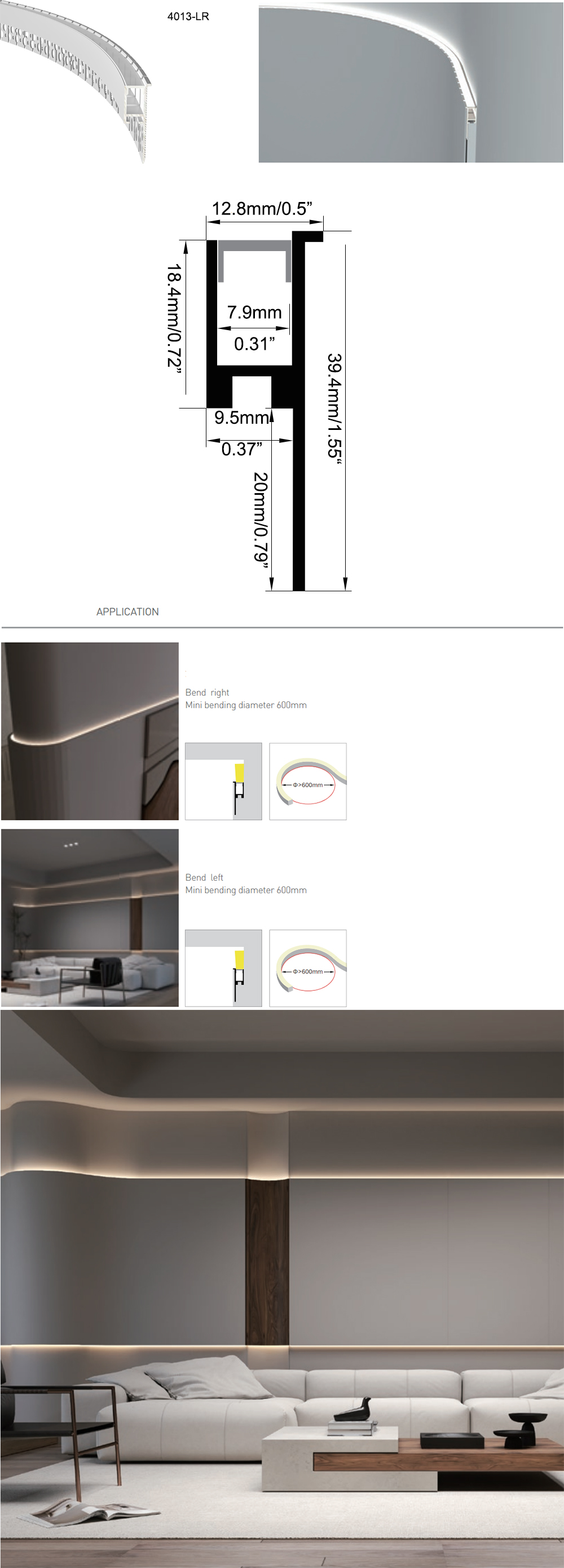 Side Bending Wall Waistline Aluminum LED Channels