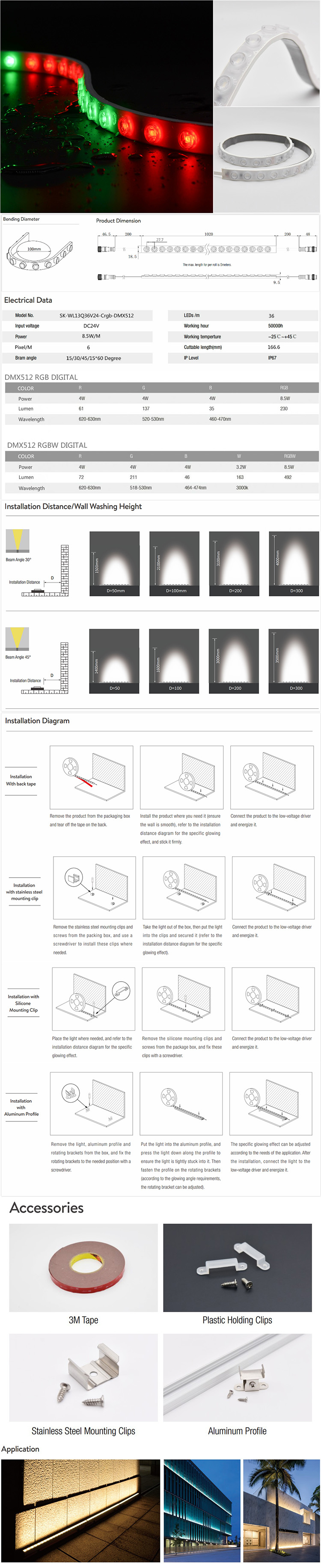 DC2V DMX512 LED Washer Light Strips