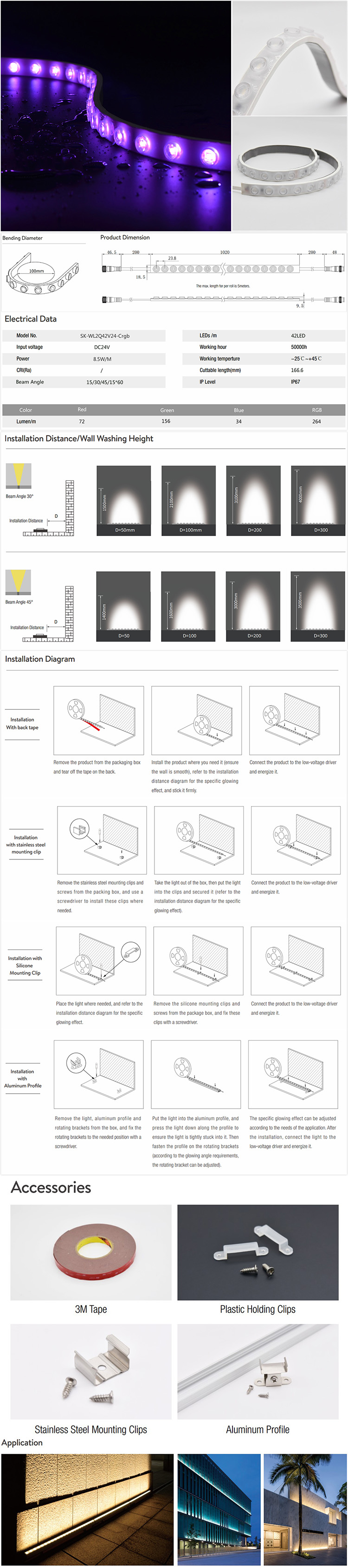 Flexible Wall Wash Lighting Strips Outdoor