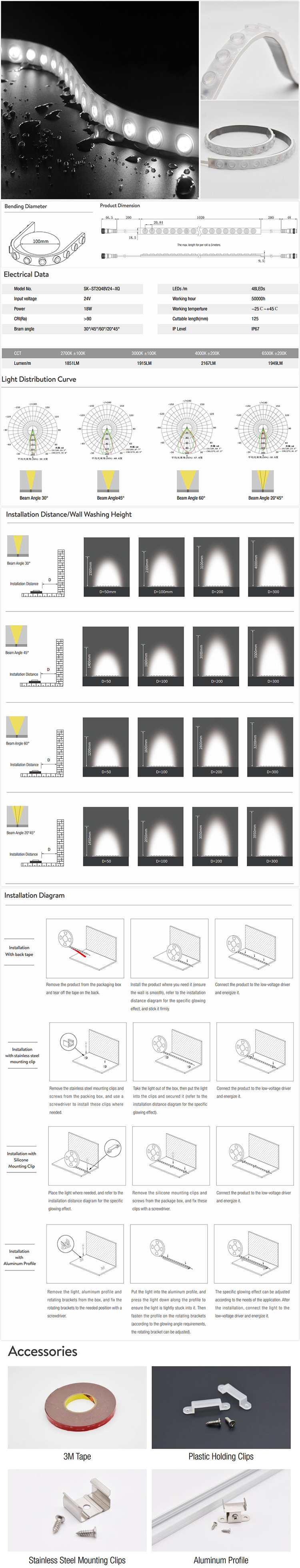 DC24V LED Wall Washer Strip Lights