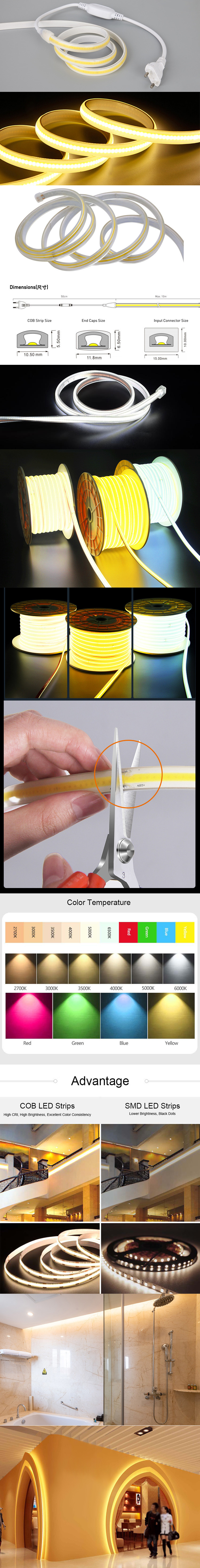 Outdoor Waterproof High Voltage 110V/220V COB LED Strips