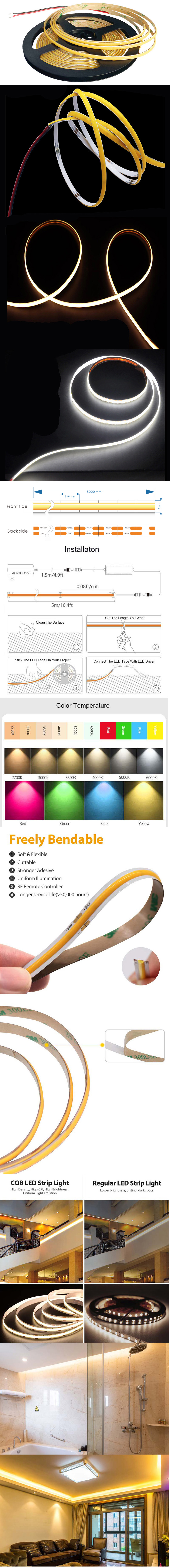 5mm 24v cob led strip light