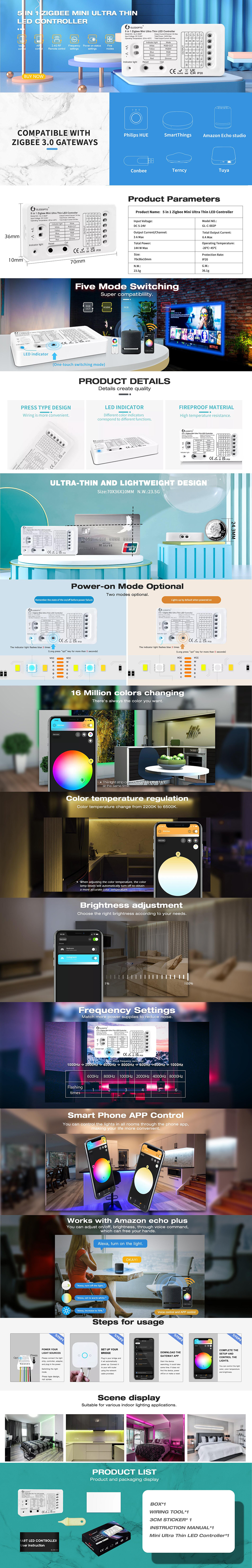 Gledopto GL-C-002P 5-In-1 Mini Zigbee Controller
