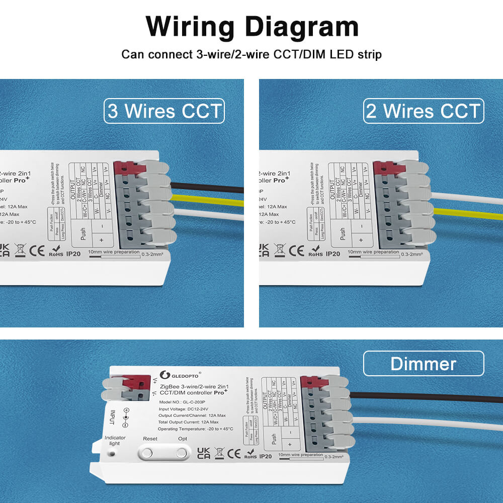 Wiring diagram for single color and dual white LED strips