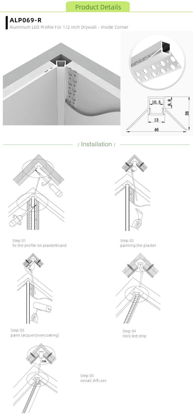 Corner LED Dry Wall Extrusion