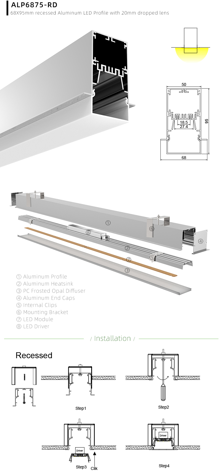 Aluminum LED Diffuser For LED Strip