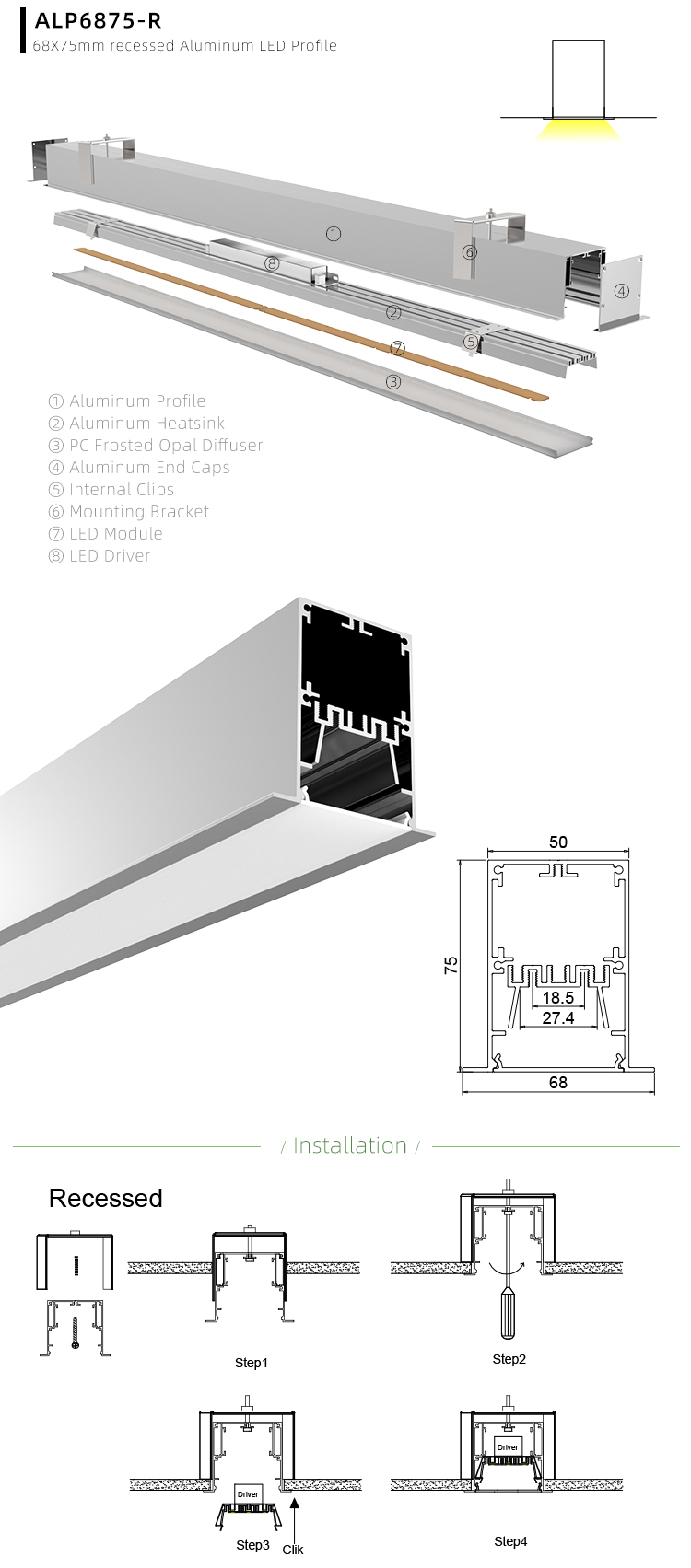 Ceiling LED Strip Light Diffuser